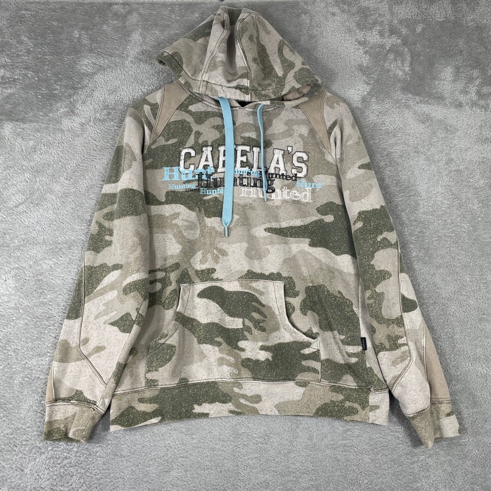 Cabelas Hoodie Womens Medium Green Camo Hunting Pullover Sweatshirt Y2K